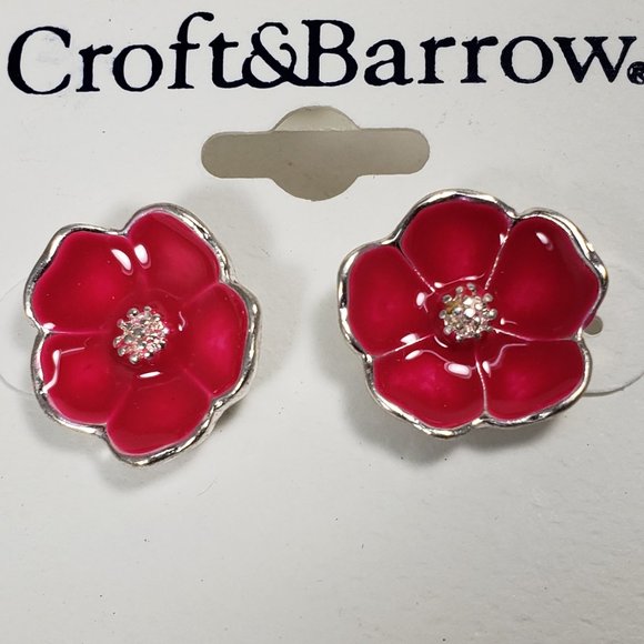 croft & barrow Jewelry - Croft & Barrow Polished Silver tone Pink color Flower Stud Earrings